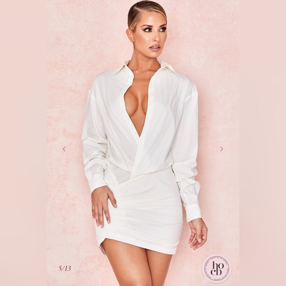 House of CB - ‘Nicolette’ White Draped Shirt Dress - Picture 5 of 14